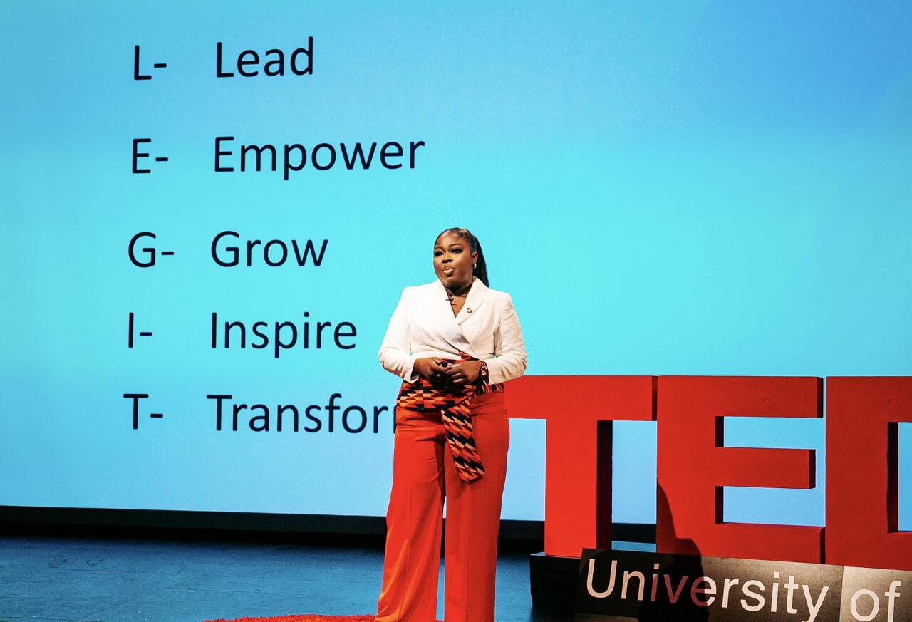 Maudlyn Akosua Awuku speaking at TEDx University of Salford